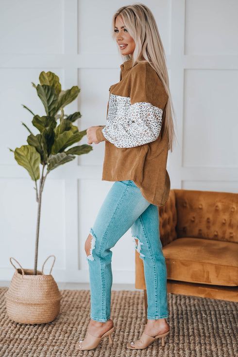 Patchwork Corduroy Buttoned Shirt Jacket